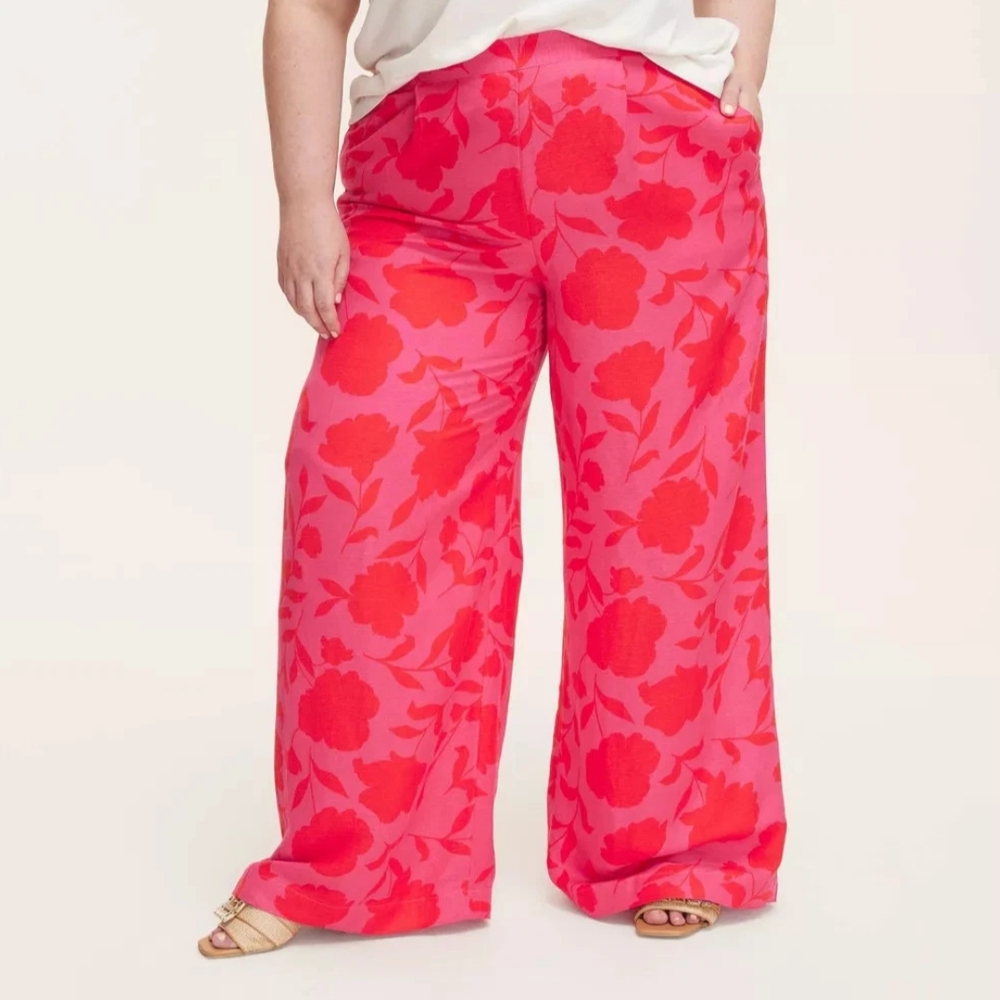 NWT Kate Spade Pink Floral Wide Leg Linen Trouser Size 2X - Picture 2 of 5